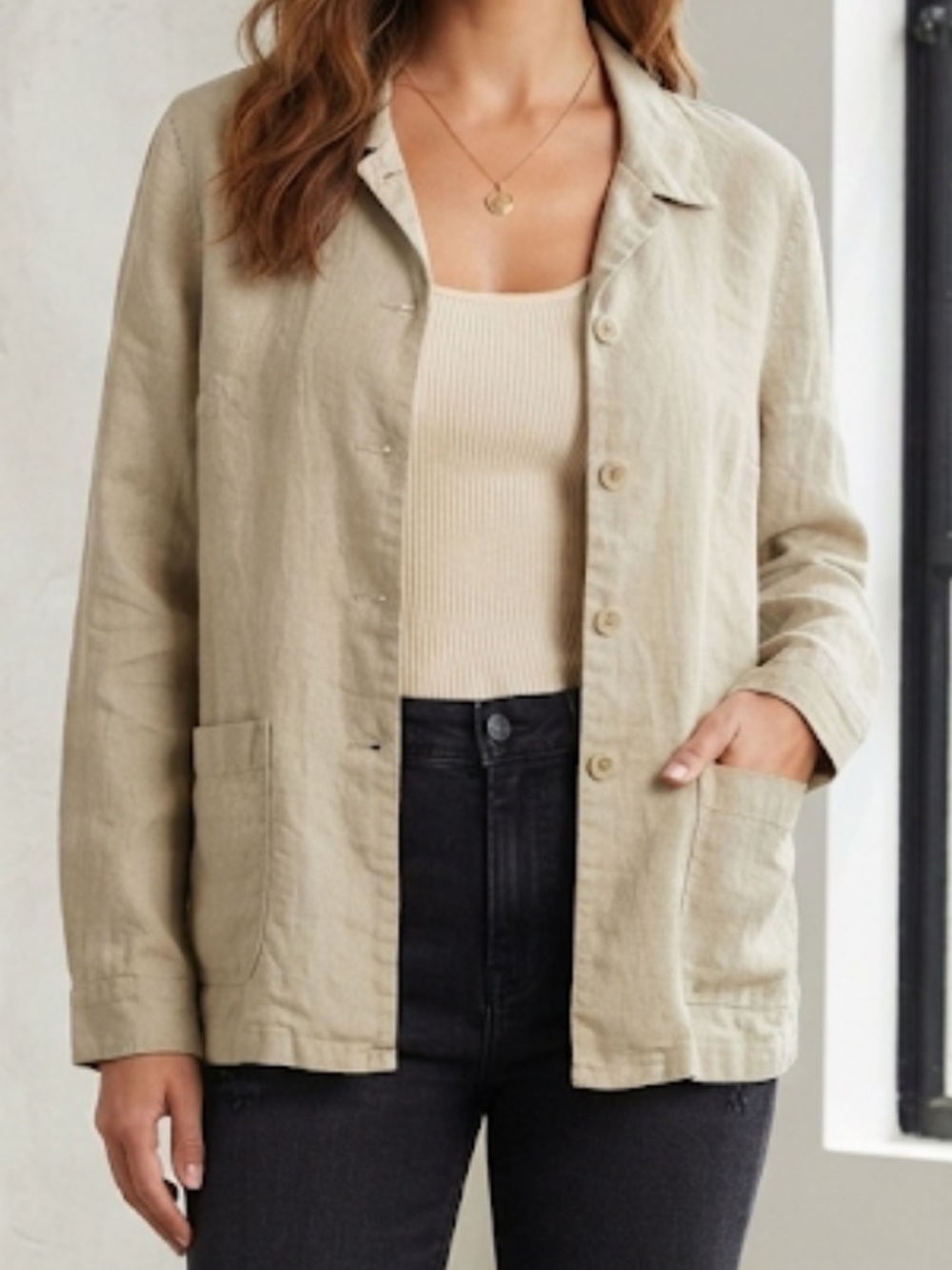 THE LIMITED Linen Buttoned Shirt Jacket Shacket Lightweight Large